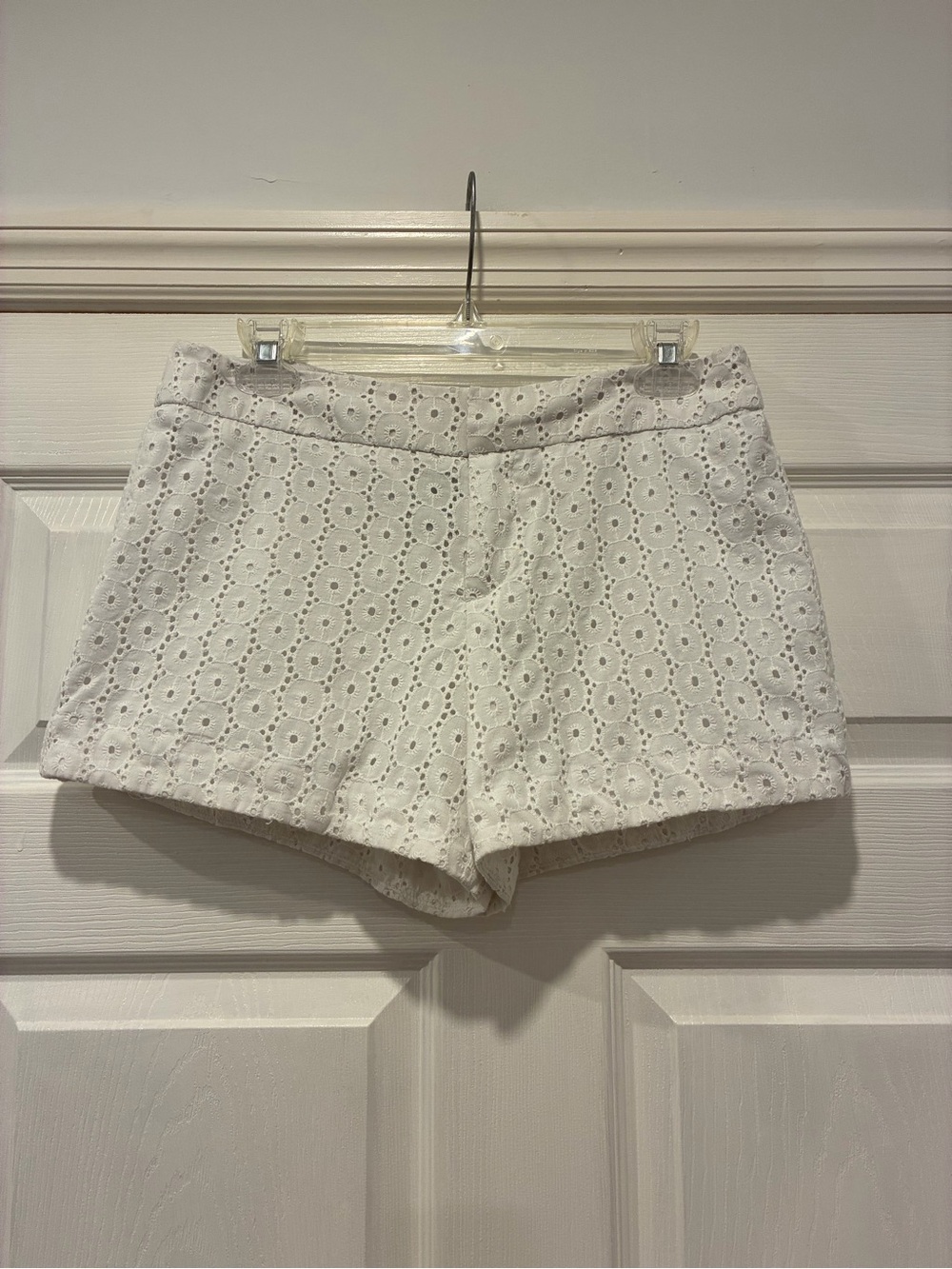 AB Studio White Eyelet High-Waist Lace Shorts